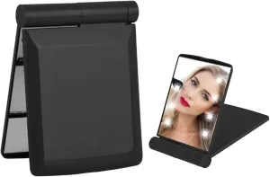 Small Compact Mirror,Travel Pocket Makeup Mirror,Portable Folding Lighted Mirror with 8 LED Lights,Handheld,Double-Side, Battery-Operated,Mini LED Mirrors for Women,Girls