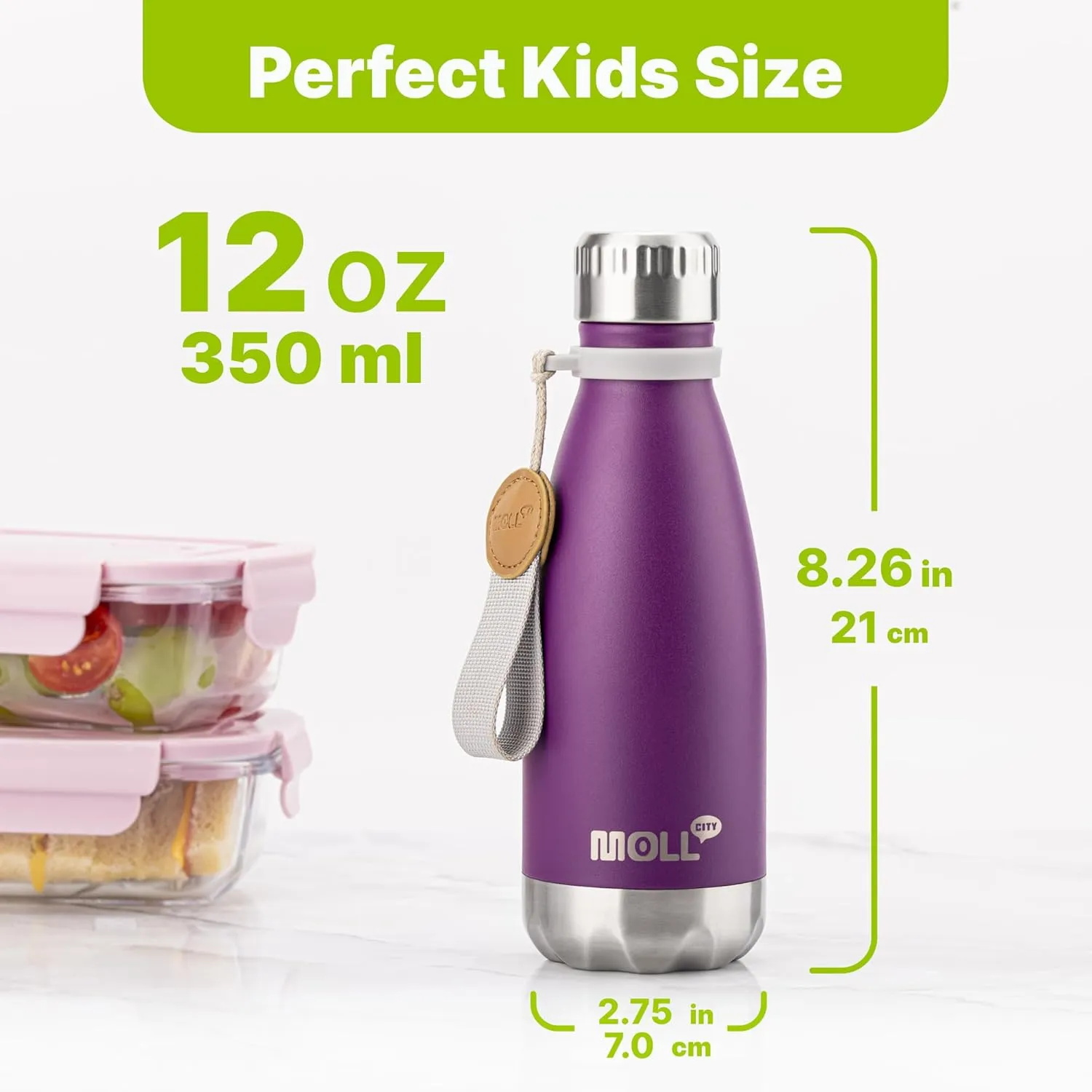 Small Water Bottle-12 oz Stainless Steel Vacuum Insulated Water Bottle for Kids for School, Leak Proof Cola Shape Travel Water Bottle for Boys (Purple-Black)
