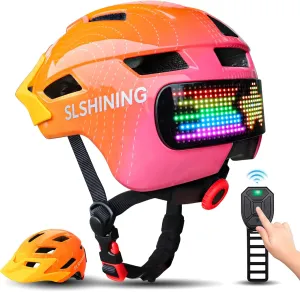 Smart Kids Bike Helmet with LED Display & Remote Control, 63 Patterns, Size Adjustable, Detachable Visor, 11 Air Vents, for Skateboard, Scooter, Birthday Gift for Girls, Boys Age 5-14