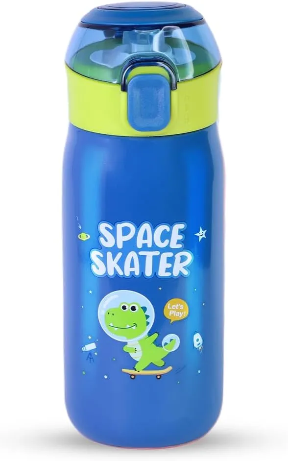 Smart Sipper Insulated Steel Bottle Come with Dinosaur Eye-catching Print Stylish & Functional Easy to Carry with Handle Food Grade,Leakproof-Ideal for Office,School,Outdoor-500ml Skater Blue