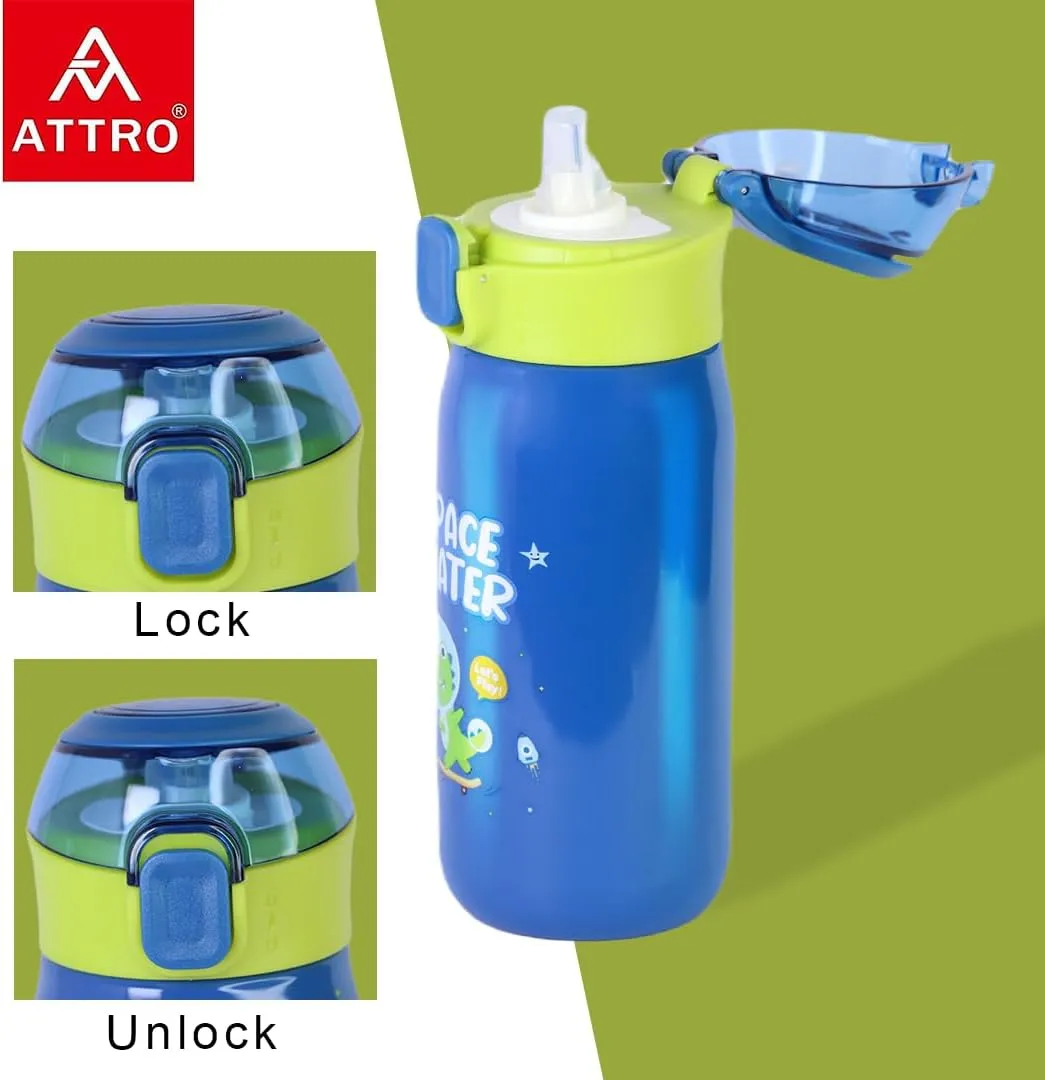 Smart Sipper Insulated Steel Bottle Come with Dinosaur Eye-catching Print Stylish & Functional Easy to Carry with Handle Food Grade,Leakproof-Ideal for Office,School,Outdoor-500ml Skater Blue