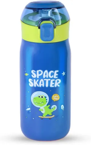 Smart Sipper Insulated Steel Bottle Come with Dinosaur Eye-catching Print Stylish & Functional Easy to Carry with Handle Food Grade,Leakproof-Ideal for Office,School,Outdoor-500ml Skater Blue