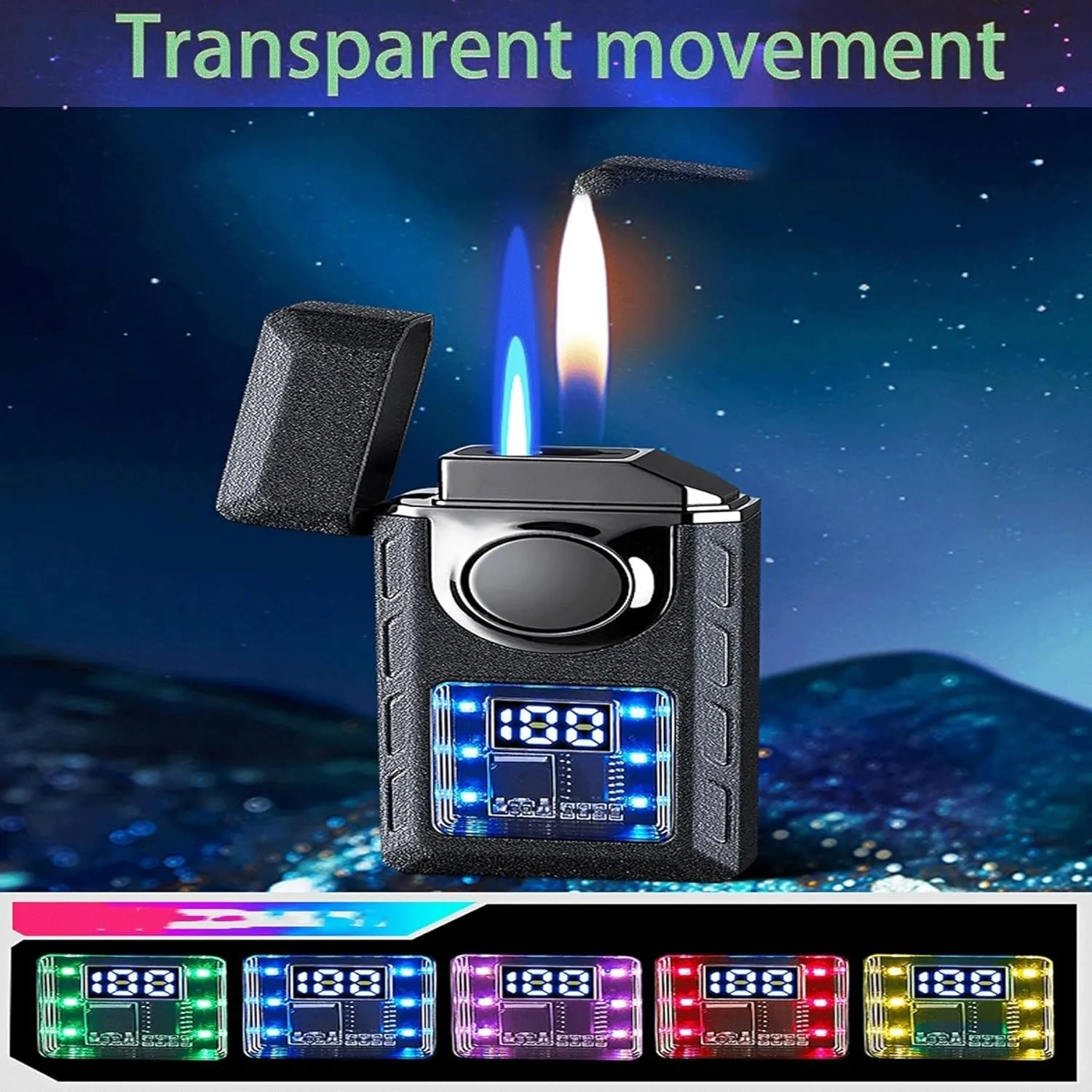 Smart Voice-Activated Lighter, Dual Flame, Windproof, Butane Refillable, Zinc Alloy, Portable, Black