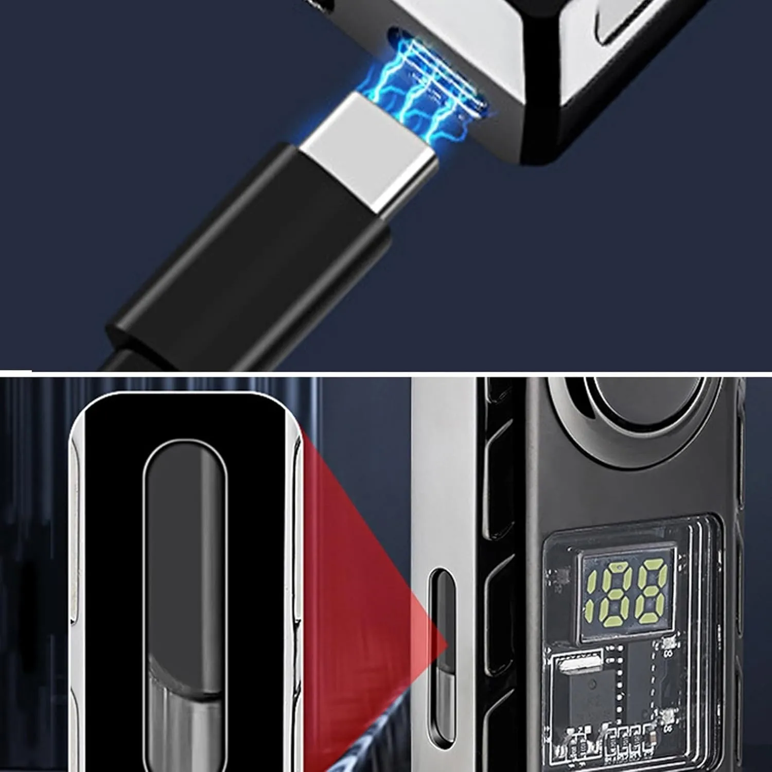Smart Voice-Activated Lighter, Dual Flame, Windproof, Butane Refillable, Zinc Alloy, Portable, Black