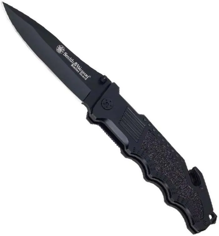 Smith & Wesson Border Guard SWBG1 10in High Carbon S.S. Folding Knife with a 4.4in Drop Point Blade and Aluminum Handle for Outdoor, Tactical, Survival and EDC
