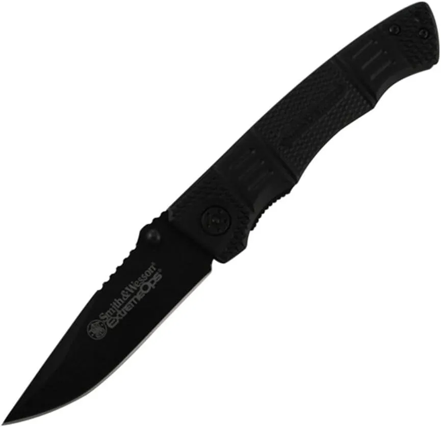 SMITH & WESSON SWEX3 Extreme Ops. Knife with Drop Point Notched Blade,Black