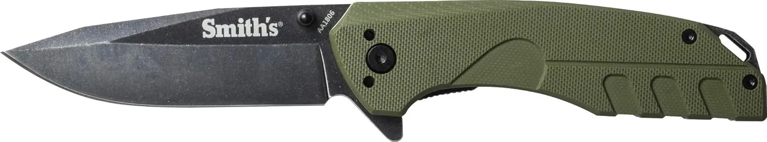 Smith's 50996 Battleplan Pocket Knife – Green – 3.35” Stainless Steel Lock Back Blade – Easy Open Flipper – Everyday Carry Work, Military, Hunting, Outdoor – Straight Edge Tactical Knife – Foldable