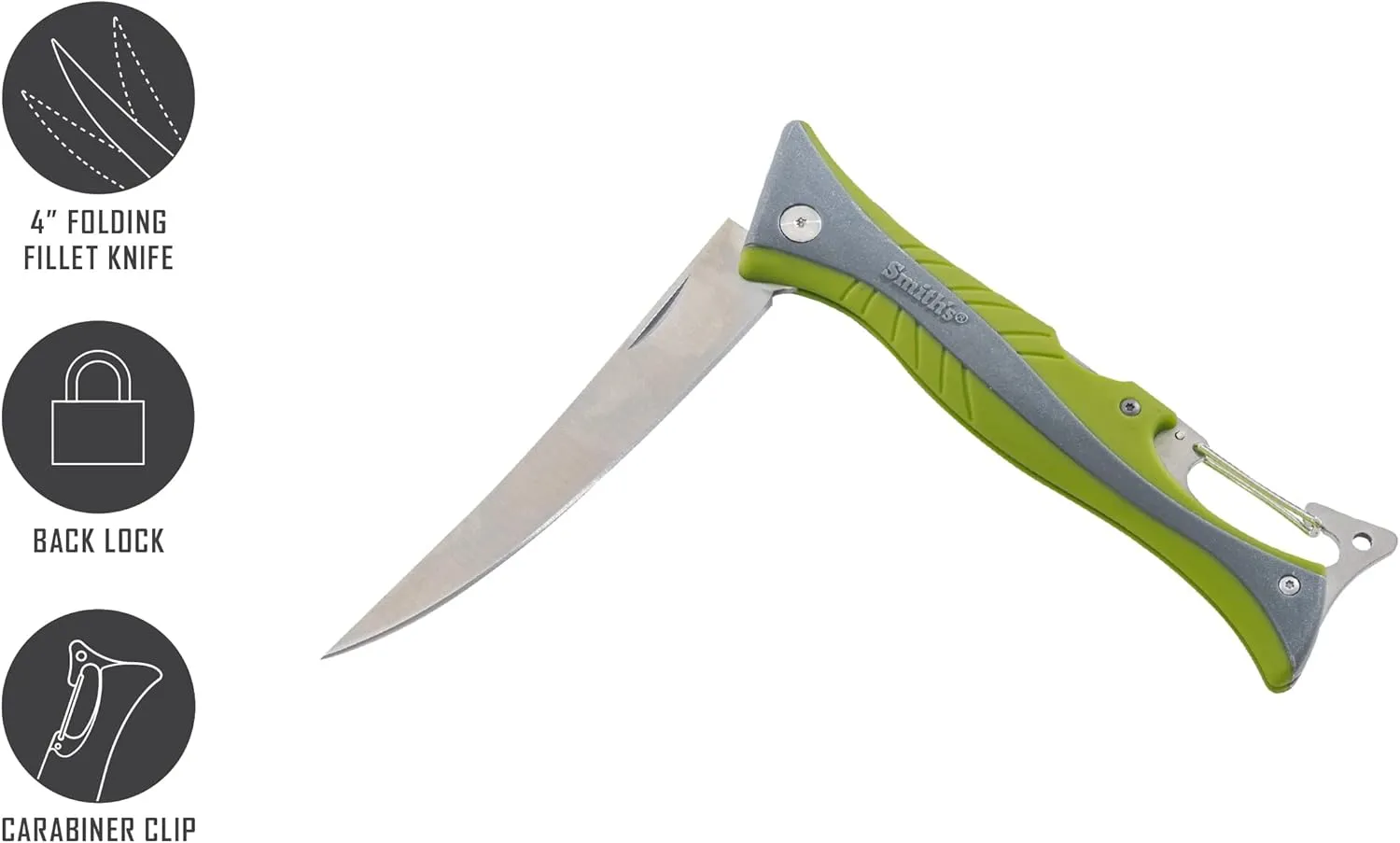 Smith’s RegalRiver 4-Inch Folding Flex Fillet Knife – Green – Stainless Steel Locking Blade – Pocket Knife – Fisherman Accessory – Carabiner – Portable – Fish Cleaning & Deboning