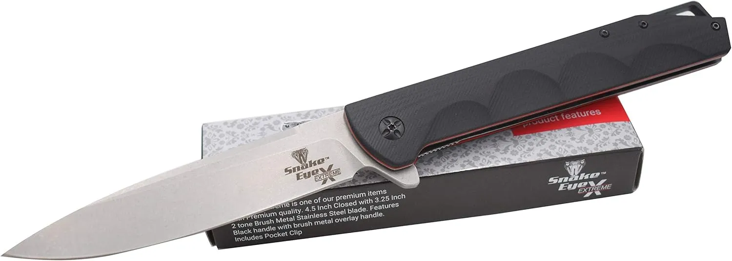 Snake Eye Extreme Collection Heavy Duty 2 Tone Durable Folding Knife - Smooth One Hand Opening Ball Bearing Pivot (1203)