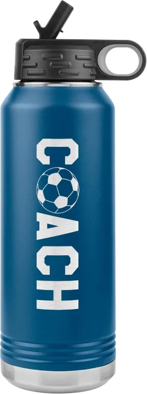Soccer Coach Water Bottle - 32oz Insulated Engraved Stainless Steel Flip Top With Straw Soccer Coach Gift Blue