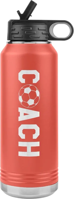 Soccer Coach Water Bottle - 32oz Insulated Engraved Stainless Steel Flip Top With Straw Soccer Coach Gift Coral