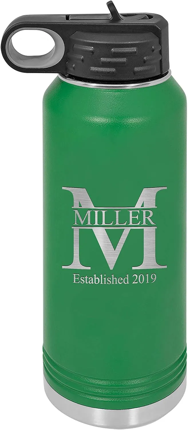 Sofia's Findings Personalized 32oz Water Bottle with Straw | Miller Design Custom Stainless Steel Sports Water Bottle - Double Wall & Vacuum Insulated