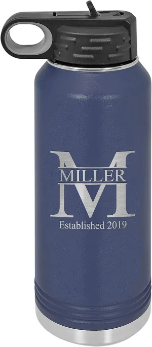 Sofia's Findings Personalized 32oz Water Bottle with Straw | Miller Design Custom Stainless Steel Sports Water Bottle - Double Wall & Vacuum Insulated
