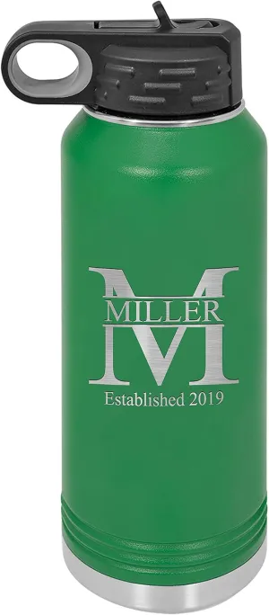 Sofia's Findings Personalized 32oz Water Bottle with Straw | Miller Design Custom Stainless Steel Sports Water Bottle - Double Wall & Vacuum Insulated
