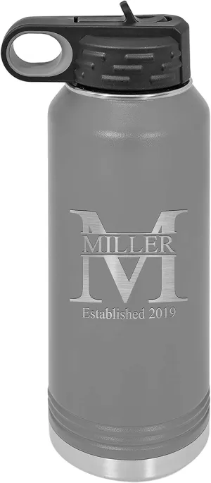 Sofia's Findings Personalized 32oz Water Bottle with Straw | Miller Design Custom Stainless Steel Sports Water Bottle - Double Wall & Vacuum Insulated