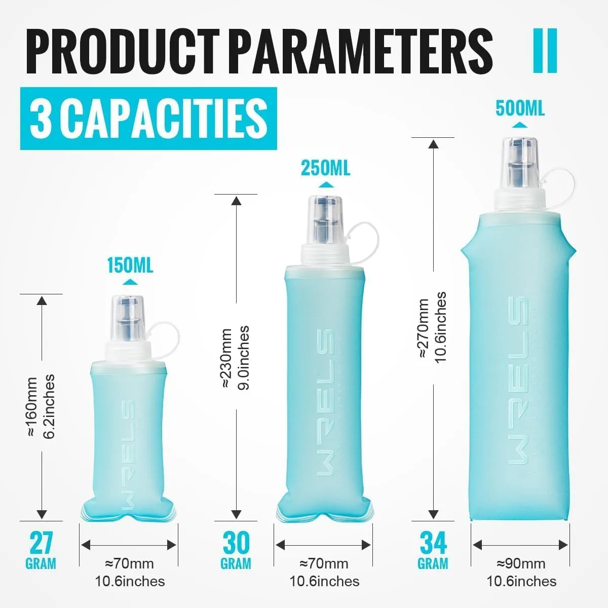 Soft Flasks Running Water Flask Folding Soft Water Bottles Small for Outdoor Sports Hiking Hydration Pack 5oz/8oz/17oz(BLUE,8oz*2)