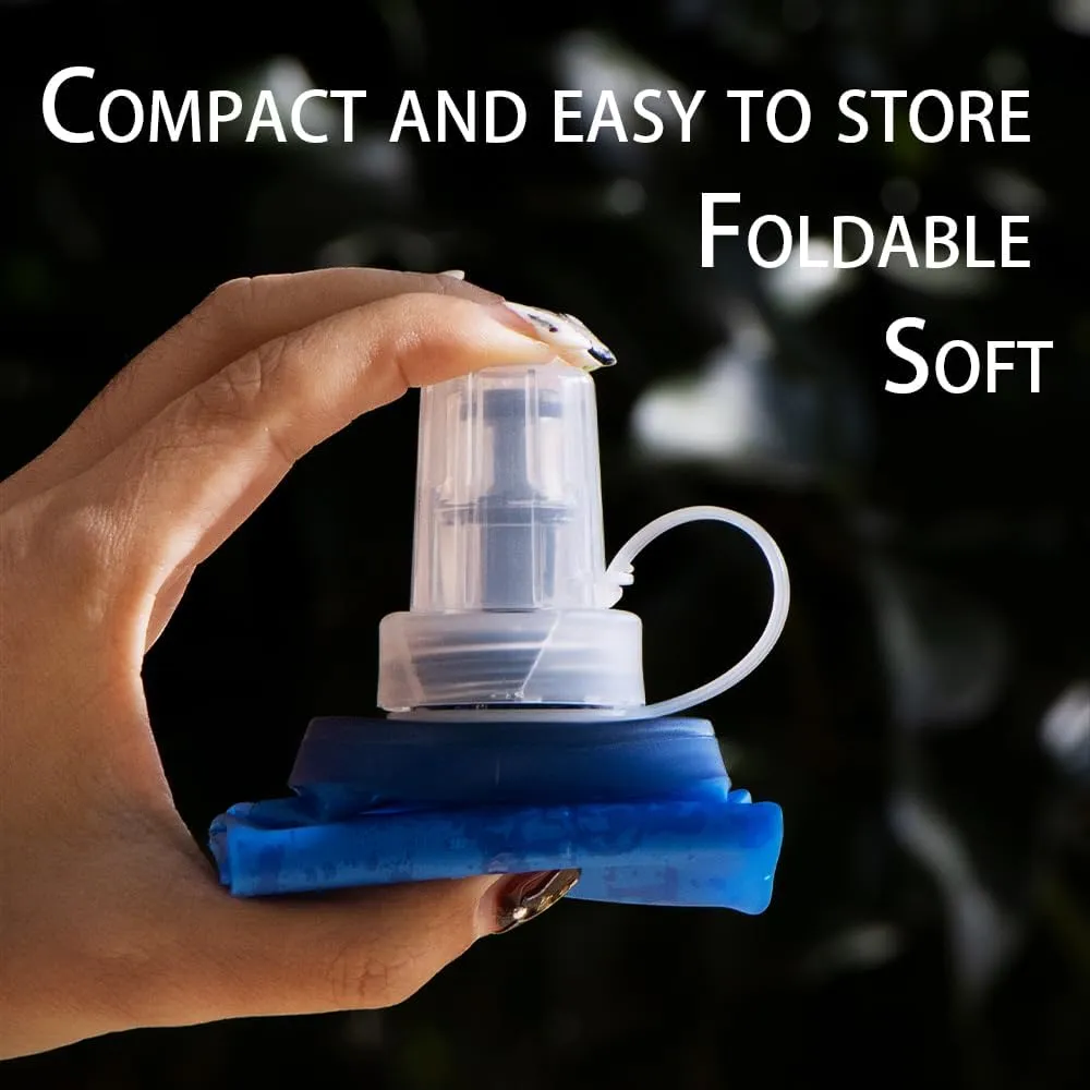 Soft Flasks Running Water Flask Folding Soft Water Bottles Small for Outdoor Sports Hiking Hydration Pack 5oz/8oz/17oz(BLUE,8oz*2)