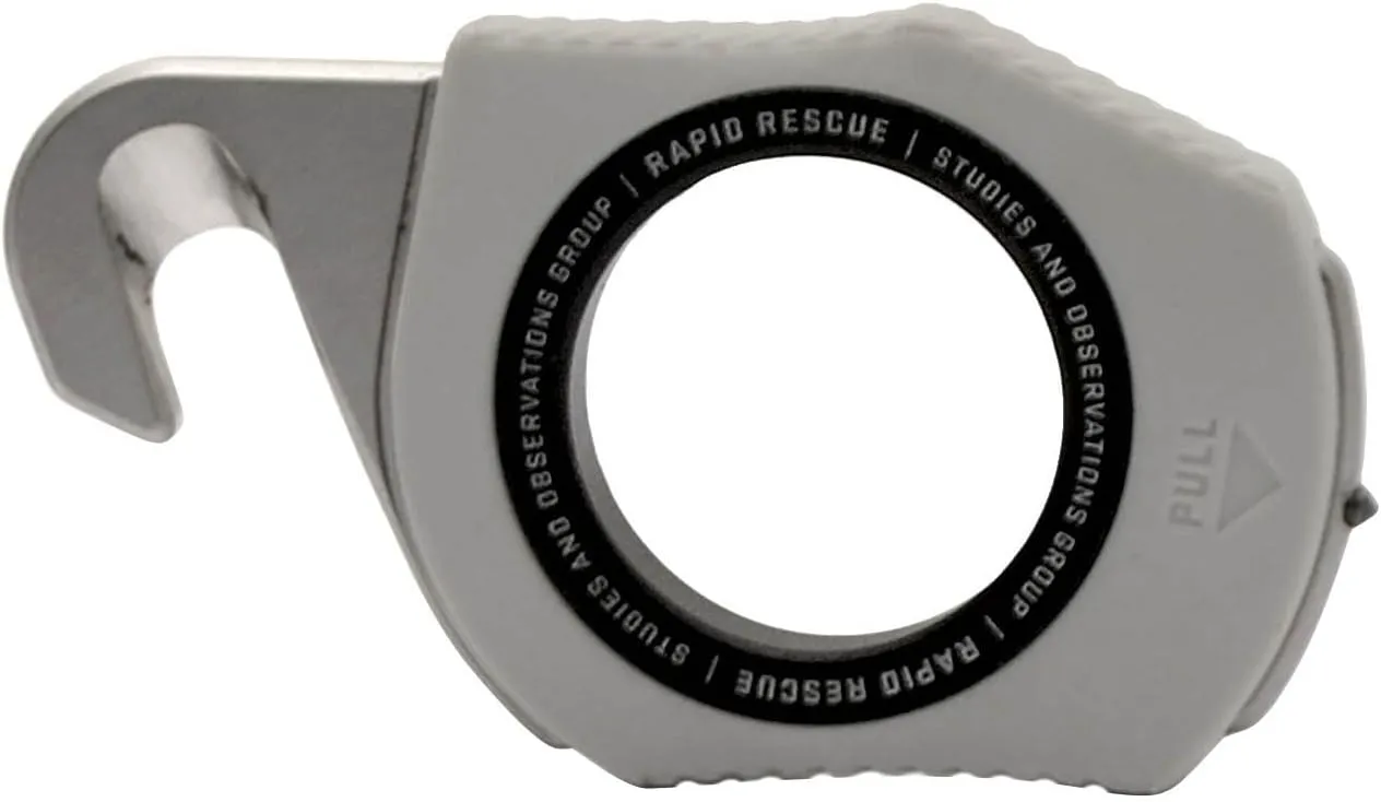 SOG Rapid Rescue Multi-Tool | Stainless Steel Seatbelt Cutter, GRN Handle, Aluminum Pull-Ring, Quick to Deploy from The Sheath