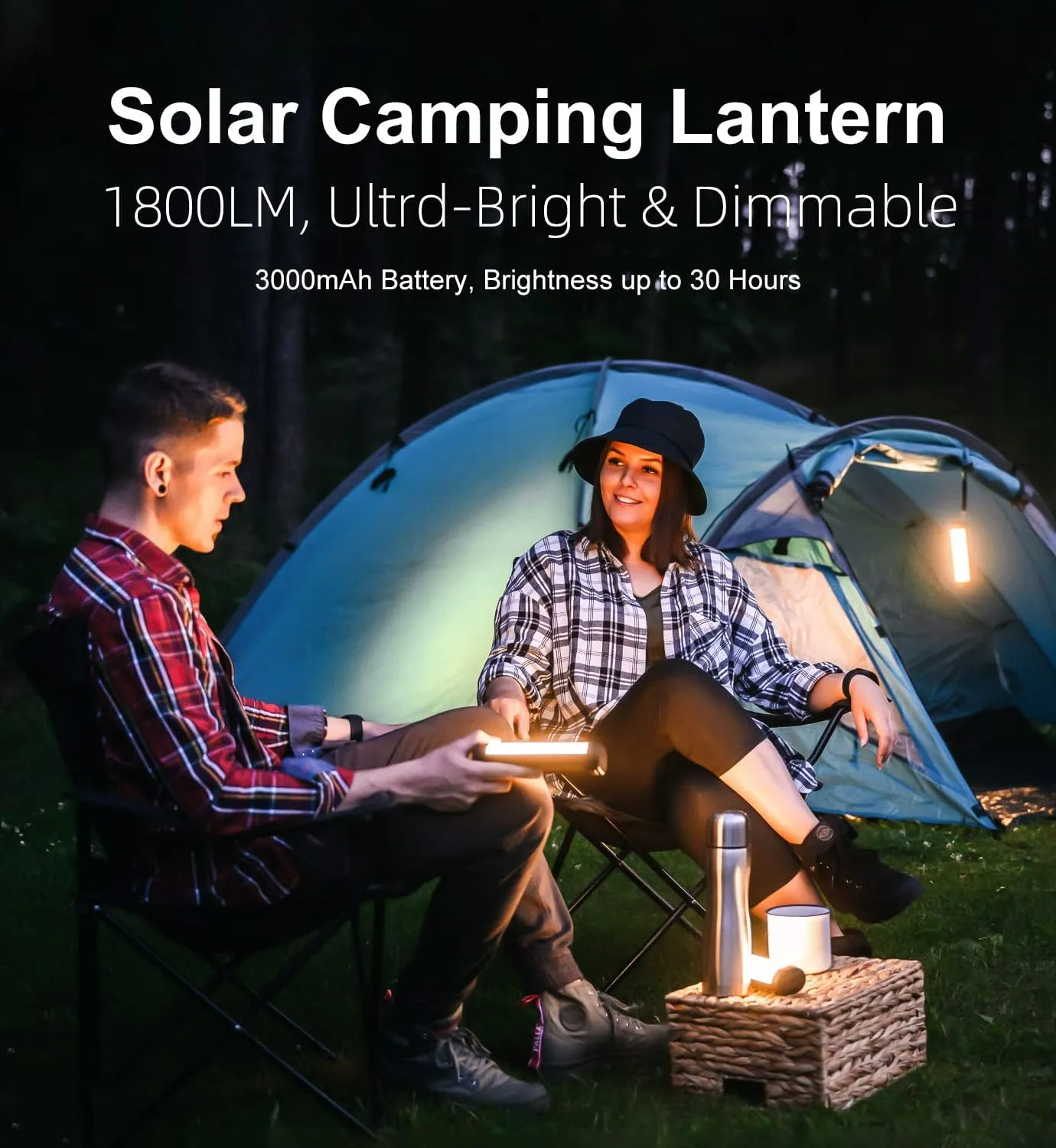 Solar Camping Lantern,1800LM,13 Light Modes, 3000mAh Battery, IP66 Waterproof,Rechargeable Camping Lights LED Flashlight for Hurricane, Emergency, Power Outages Home