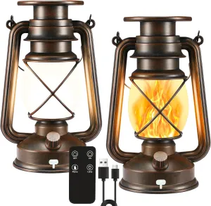 Solar Lantern Outdoor, Hanging Solar Lights Flickering Flame LED Vintage Lantern, Waterproof Camping Lamps, Auto On/Off Landscape Decor for Patio Garden Yard Pathway Porch, Rechargeable Lanterns 2Pack