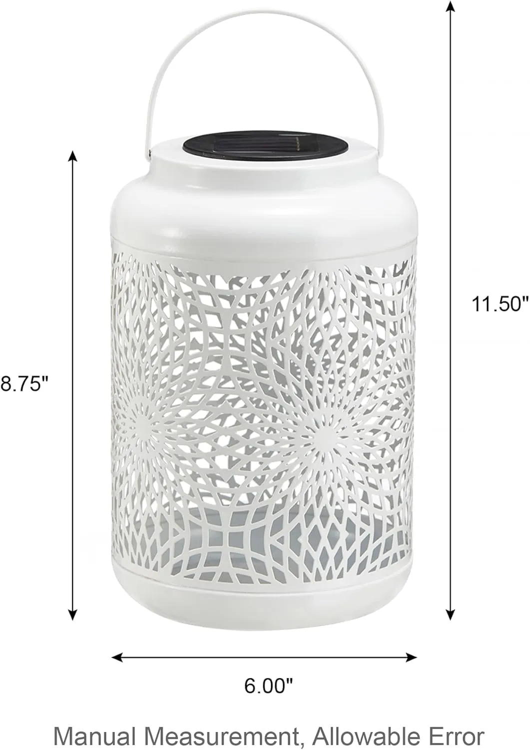 Solar Lantern Outdoor Waterproof White Metal Hollow Out Solar Powered Hanging Lantern Decorative Farmhouse Warm Yellow Light for Garden Patio Courtyard Lawn