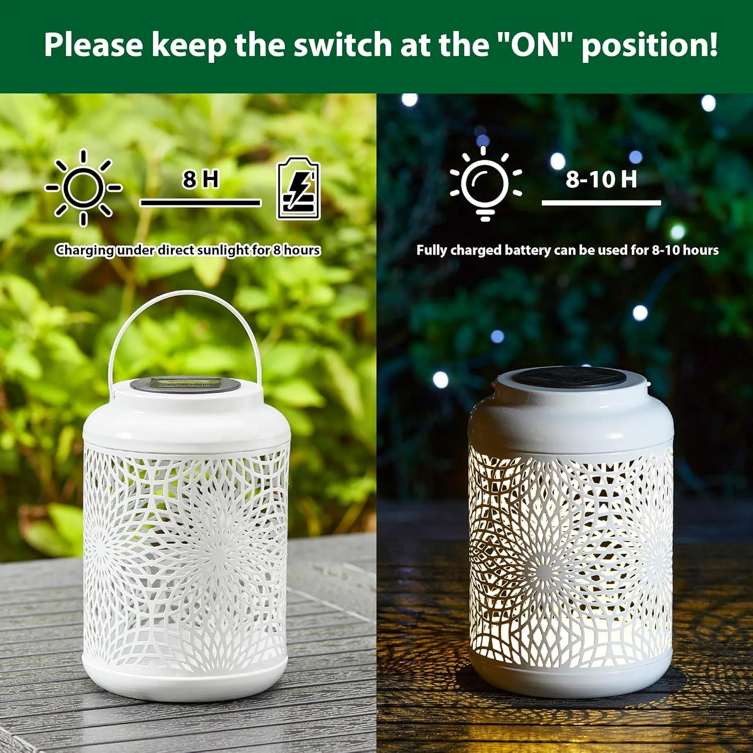 Solar Lantern Outdoor Waterproof White Metal Hollow Out Solar Powered Hanging Lantern Decorative Farmhouse Warm Yellow Light for Garden Patio Courtyard Lawn