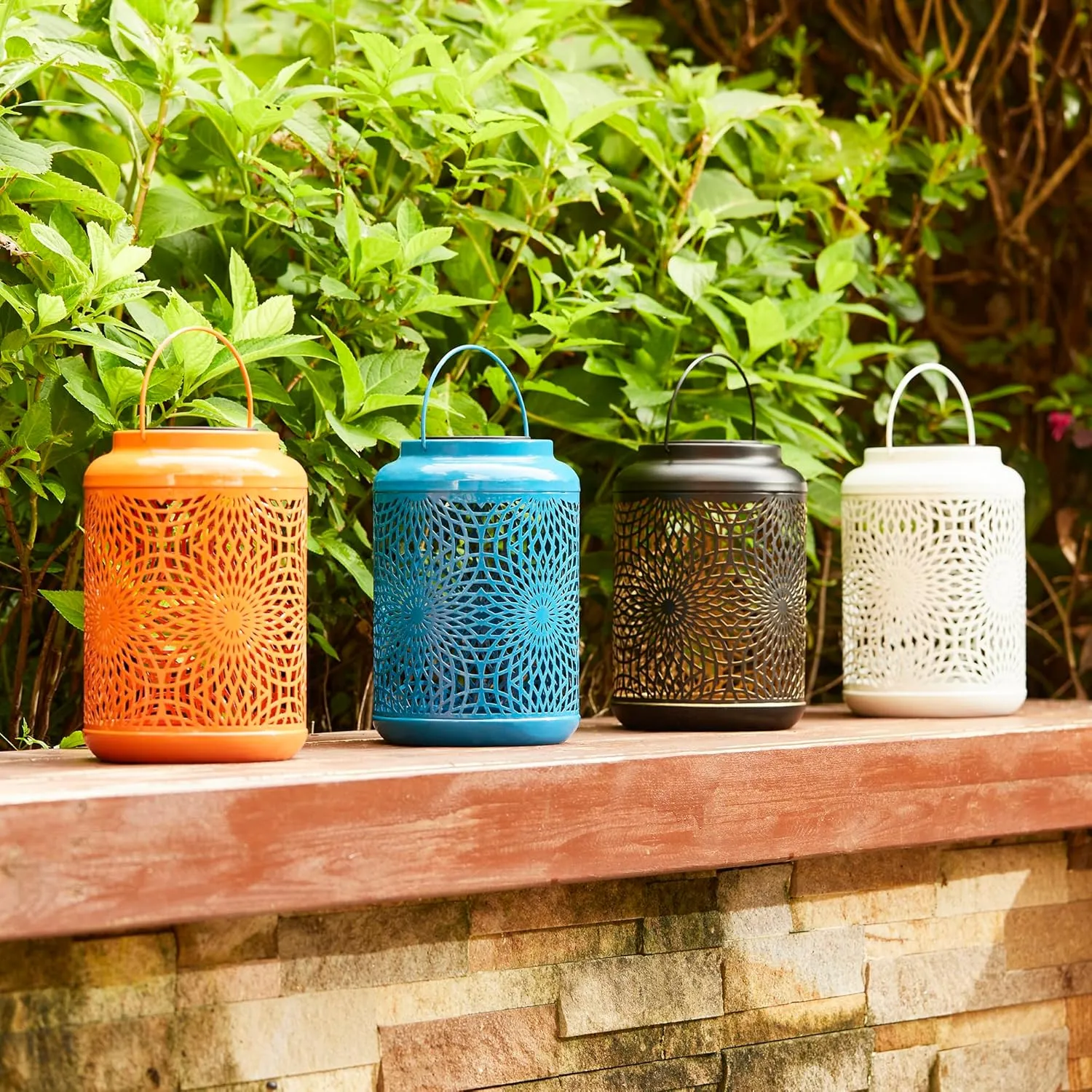 Solar Lantern Outdoor Waterproof White Metal Hollow Out Solar Powered Hanging Lantern Decorative Farmhouse Warm Yellow Light for Garden Patio Courtyard Lawn