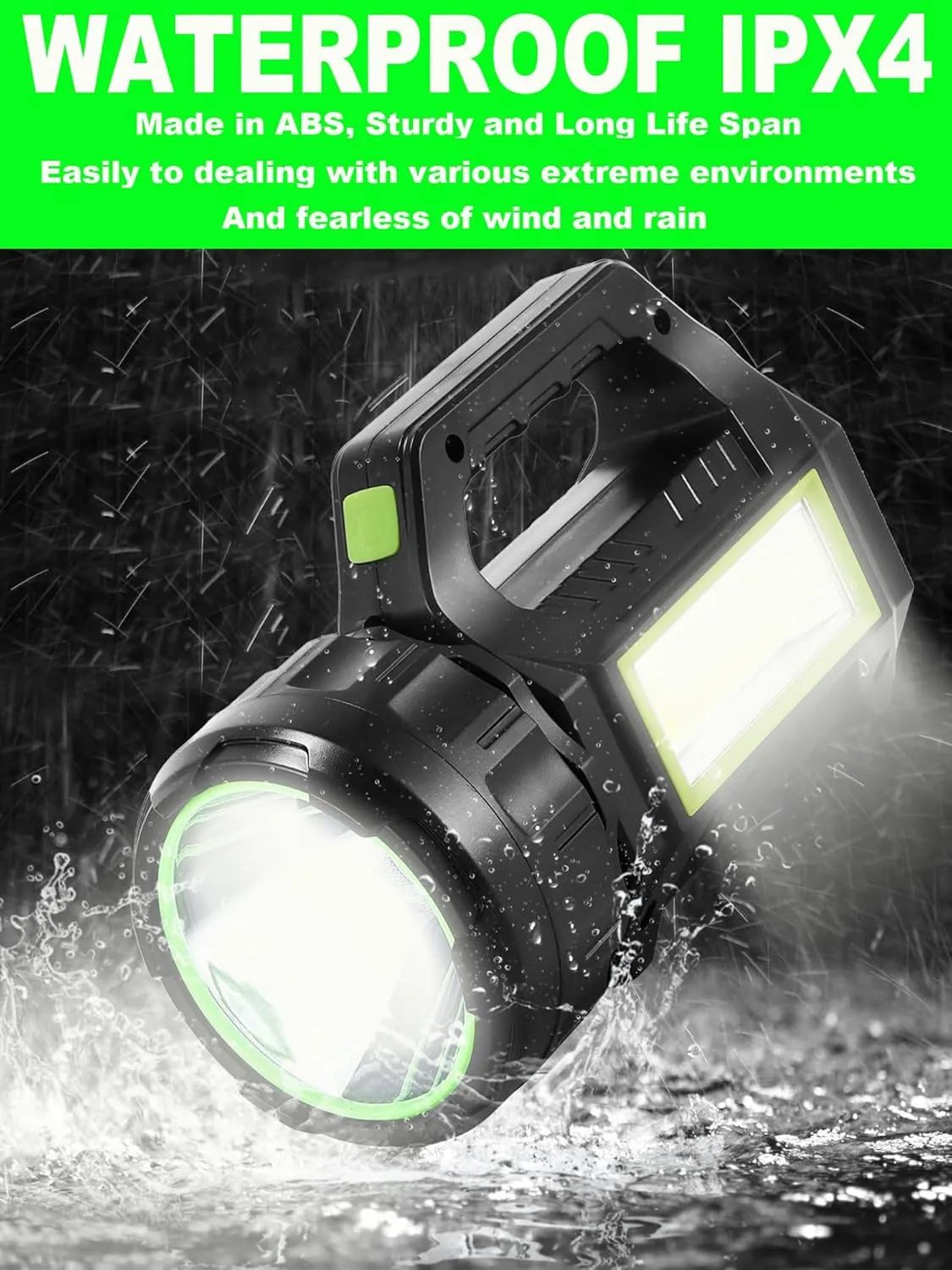 Solar LED Spotlight Lantern, Rechargeable Super Bright 10000LM Handheld LED Searchlight Flashlight, Multifunction Camping Lantern Work Light, 5 Light Modes, Waterproof, for Emergency, Home