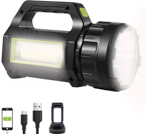 Solar LED Spotlight Lantern, Rechargeable Super Bright 10000LM Handheld LED Searchlight Flashlight, Multifunction Camping Lantern Work Light, 5 Light Modes, Waterproof, for Emergency, Home