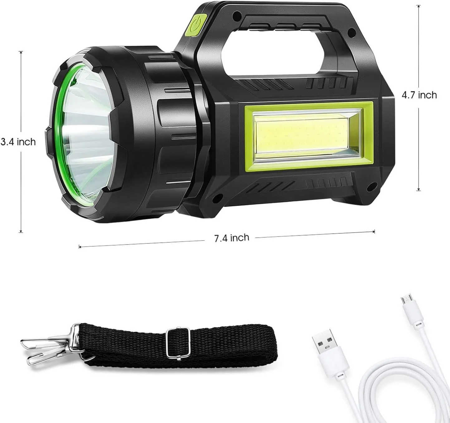Solar LED Spotlight Lantern, Rechargeable Super Bright 10000LM Handheld LED Searchlight Flashlight, Multifunction Camping Lantern Work Light, 5 Light Modes, Waterproof, for Emergency, Home