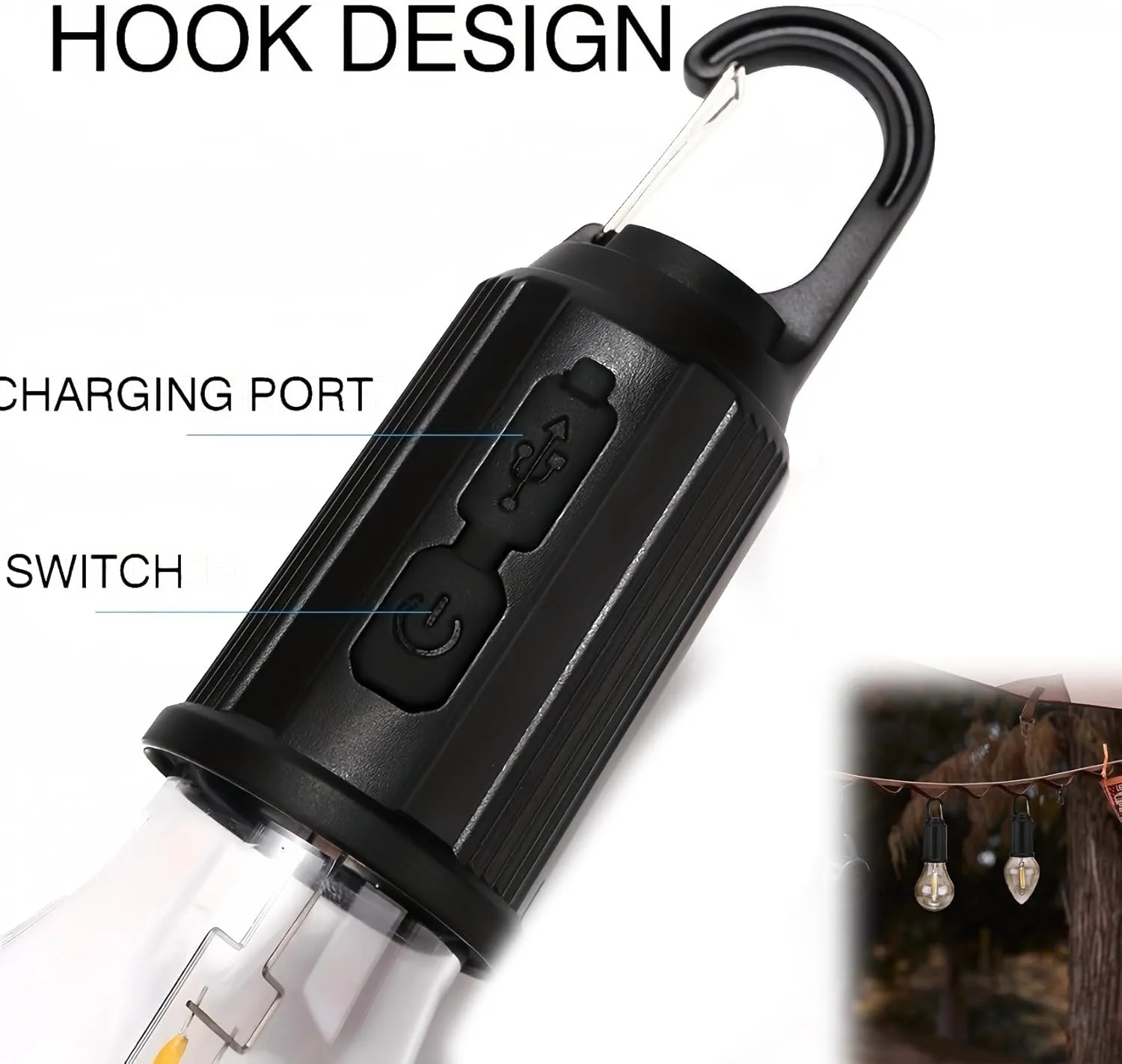 Solar Rechargeable Hooked Camping Light, 2025 New 3 Light Modes Adjustable Waterproof Portable Solar Camping Light for Hiking, Party, Camping, Fishing (C, 4pcs)