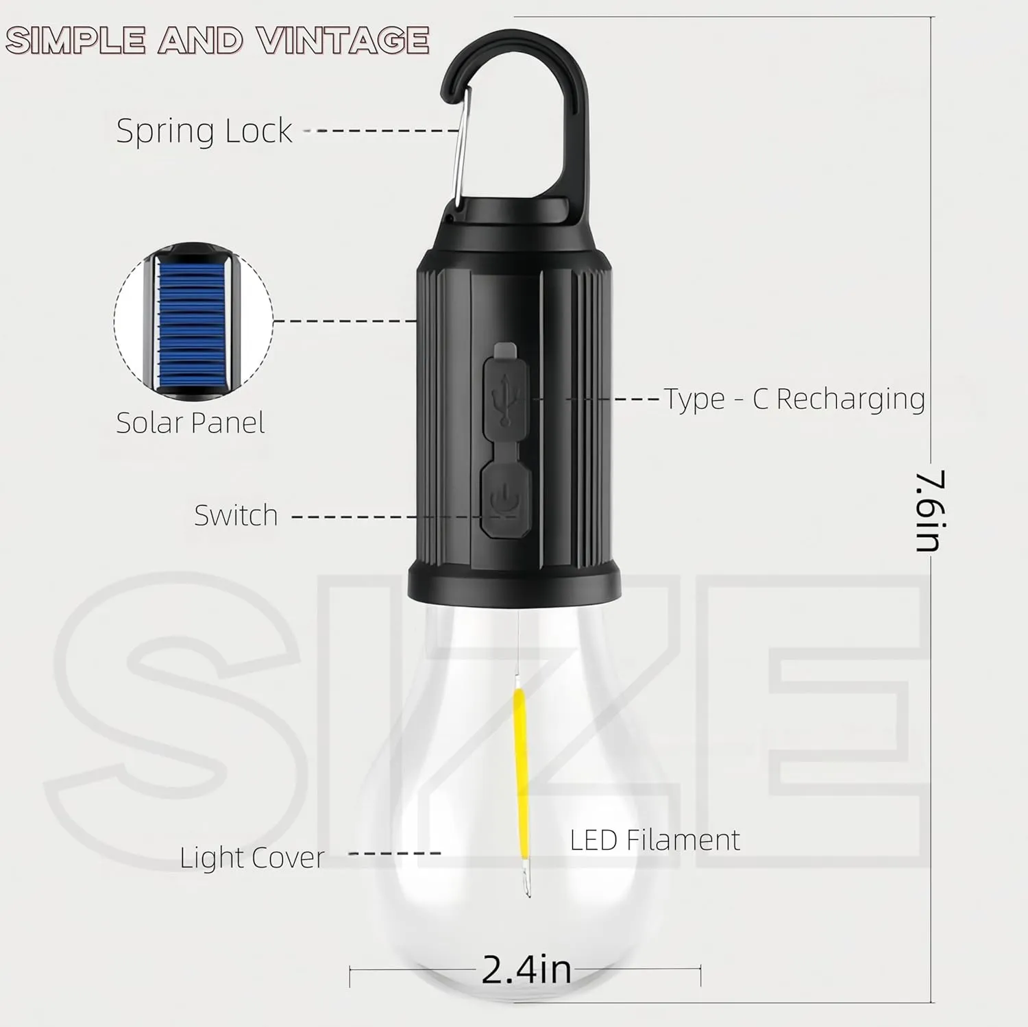 Solar Rechargeable Hooked Camping Light, 2025 New 3 Light Modes Adjustable Waterproof Portable Solar Camping Light for Hiking, Party, Camping, Fishing (C, 4pcs)