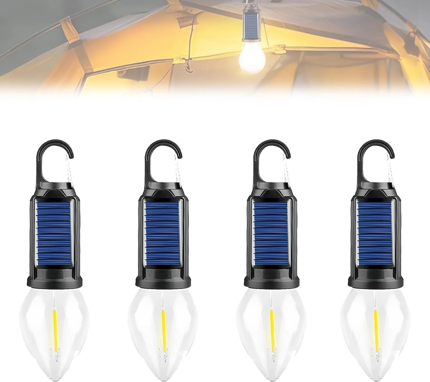 Solar Rechargeable Hooked Camping Light, 2025 New 3 Light Modes Adjustable Waterproof Portable Solar Camping Light for Hiking, Party, Camping, Fishing (C, 4pcs)