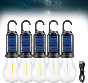 Solar Rechargeable Hooked Camping Light, Led Camping Lantern USB Rechargeable, Portable Outdoor Waterproof Emergency Light Bulb (5 PCS)