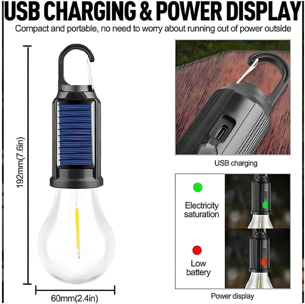 Solar Rechargeable Hooked Camping Light, Portable Solar Tent Lights for Camping, USB Rechargeable LED Lights Ipx4 Waterproof, Camping Light with Foldable Anti Falling Hook(3pcs,Spherical)