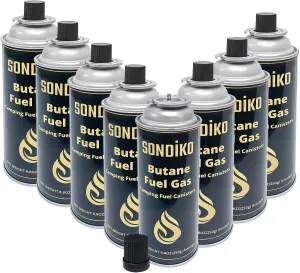 Sondiko Butane Gas, Premium Pure Refined Butane Gas, Butane Fuel Canister for Portable Camping Stove, Explosion Proof - RVR System(8 Can)