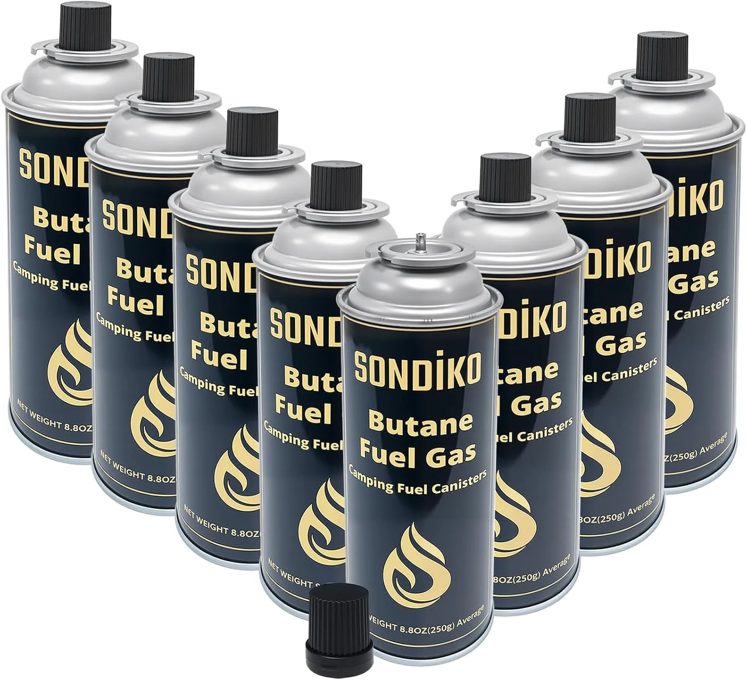 Sondiko Butane Gas, Premium Pure Refined Butane Gas, Butane Fuel Canister for Portable Camping Stove, Explosion Proof - RVR System(8 Can)