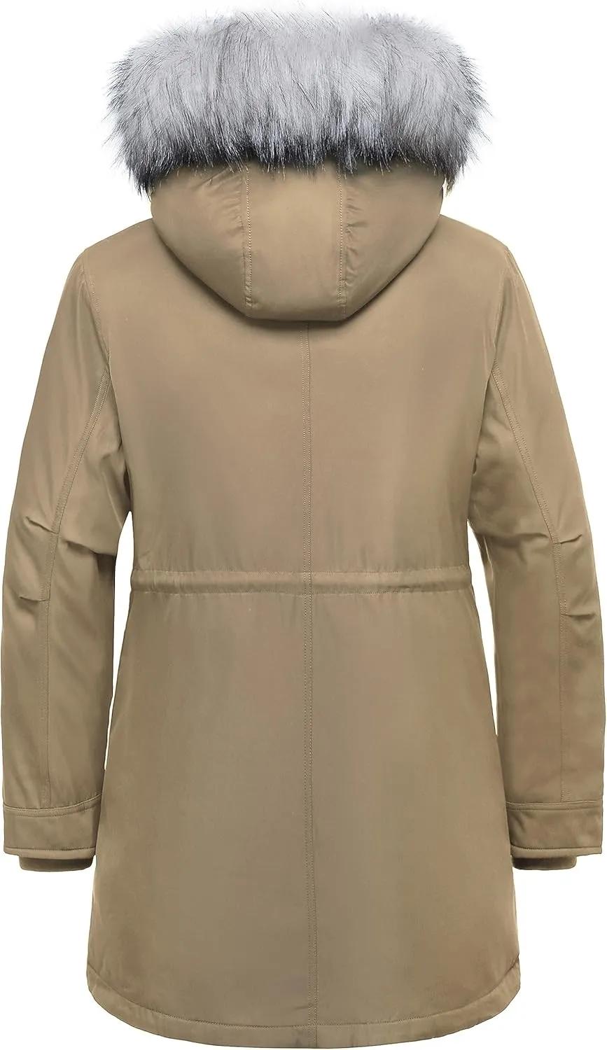 Soularge Women's Plus Size Winter Insulated Parka Coat with Faux Fur Hood