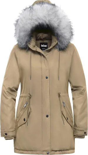 Soularge Women's Plus Size Winter Insulated Parka Coat with Faux Fur Hood