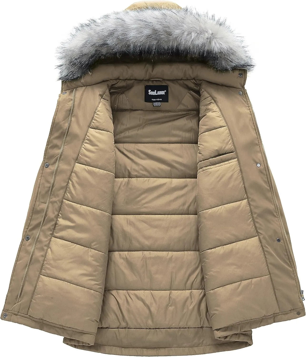 Soularge Women's Plus Size Winter Insulated Parka Coat with Faux Fur Hood