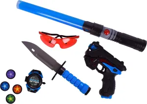 Space Blaster Playset for Kids – Ultimate Alien Combat Toy | 5 Piece Role Play Set | Light Up Wand, Glasses, Pretend Play Knife, Disk Shooter and Space Blaster – Sunny Days Entertainment