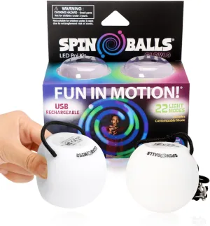 SPIN BALLS Glow.0 LED Poi – USB Rechargeable w/ 22 Vibrant Color Light Modes & Patterns – Durable, Soft-Core Spinning Balls w/Adjustable Leashes & Double-Loop Handles