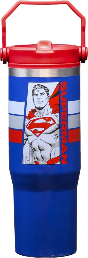 Spoontiques Superman 30oz Stainless Steel Water Bottle - 10" Tall, Twist Off Lid & Carrying Handle - Stainless Steel Outer Wall & Acrylic Inner Wall