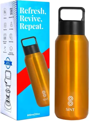 Sports Water Bottle Carbonated 20 Oz Leak Proof Stainless Steel Gym & Sports Bottles for Men & Women Double Walled & Vacuum Insulated Pack of 1 (GOLD)