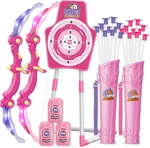 SpringFlower 2 Bow and Arrow Sets with LED Light-up,2 Foam Dart Guns for Kids 5 6 7 8 9 10  Years Old, Archery Set with Standing Target for Boys & Girl, Ideal Gift