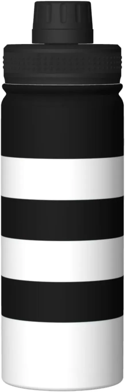 SSIMOO Stripes Black White 18oz Sports Insulated Bottle For Outdoor Activities,Your Ideal Companion Staying Hydrated