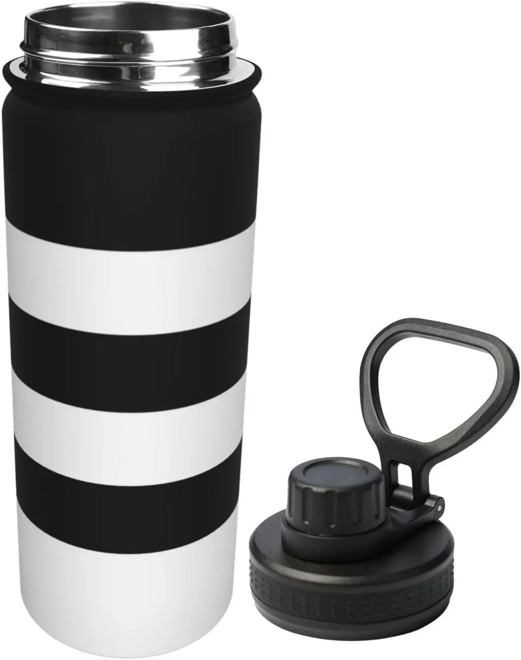 SSIMOO Stripes Black White 18oz Sports Insulated Bottle For Outdoor Activities,Your Ideal Companion Staying Hydrated