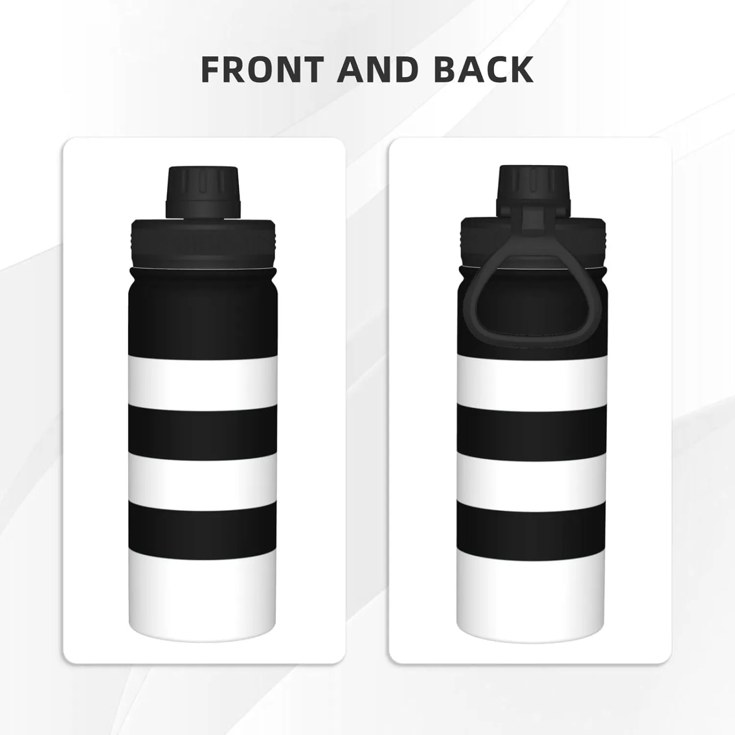 SSIMOO Stripes Black White 18oz Sports Insulated Bottle For Outdoor Activities,Your Ideal Companion Staying Hydrated