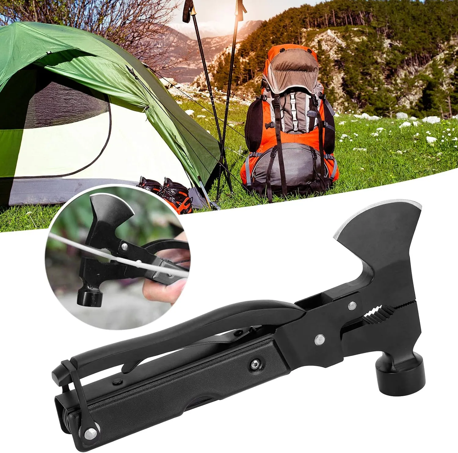 Stainless Steel Camping Multi Tool, Portable Camping Gadgets for Adventure Lovers, Hatchet Multitool for Exploring Camping Hiking