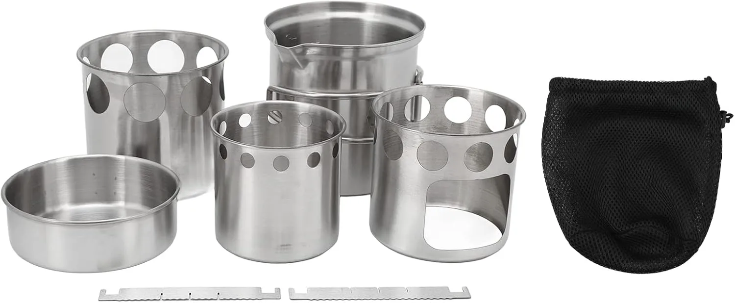 Stainless Steel Camping Stove Cookware Set Windproof Portable Cooking Pot for Outdoor Hiking